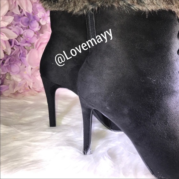 💀NEW Faux Fur Faux Suede Heeled Booties - Picture 6 of 7